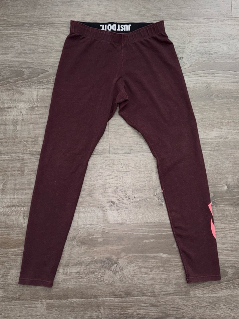 Nike Girls' Maroon Leggings with Pink Swoosh Accent